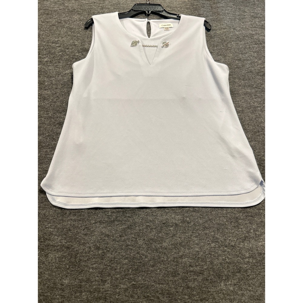 Calvin Klein Blouse Womens XL Light Blue Sleeveless Toggle V-Neck Crepe